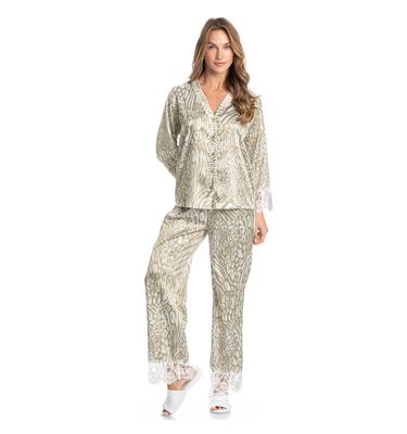 Pijama Feminino Longo Americano Com Renda Leona - Imagem 3 - Mobile