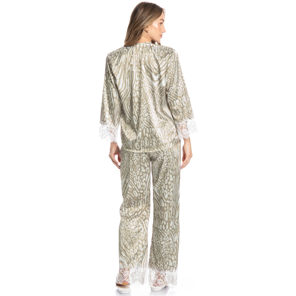 Pijama Feminino Longo Americano Com Renda Leona - Imagem 4 - Mobile