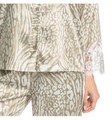 Pijama Feminino Longo Americano Com Renda Leona - Imagem 5 - Mobile