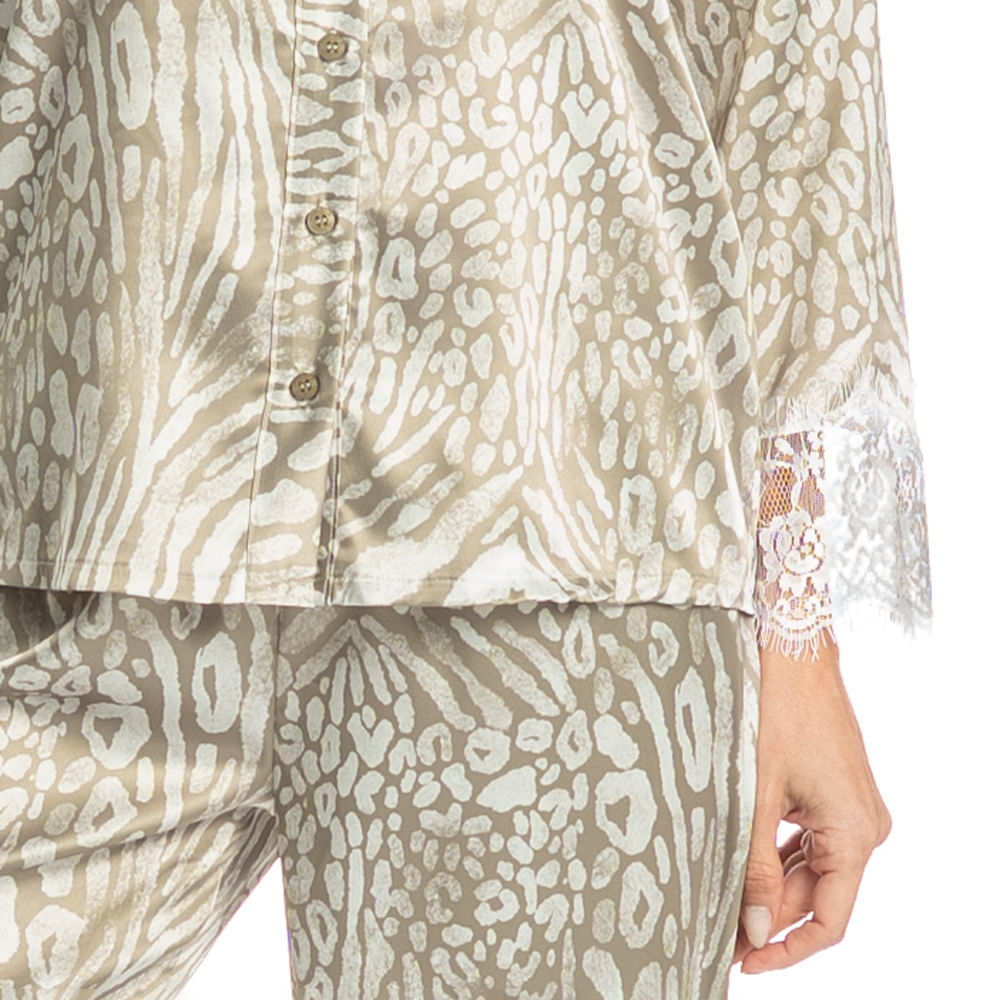 Pijama Feminino Longo Americano Com Renda Leona - Imagem 5 - Mobile