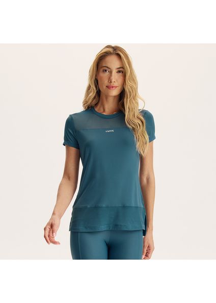 Camiseta Feminina Com Tela Dry-move Rebound Vivame Azul-2 - Imagem 1