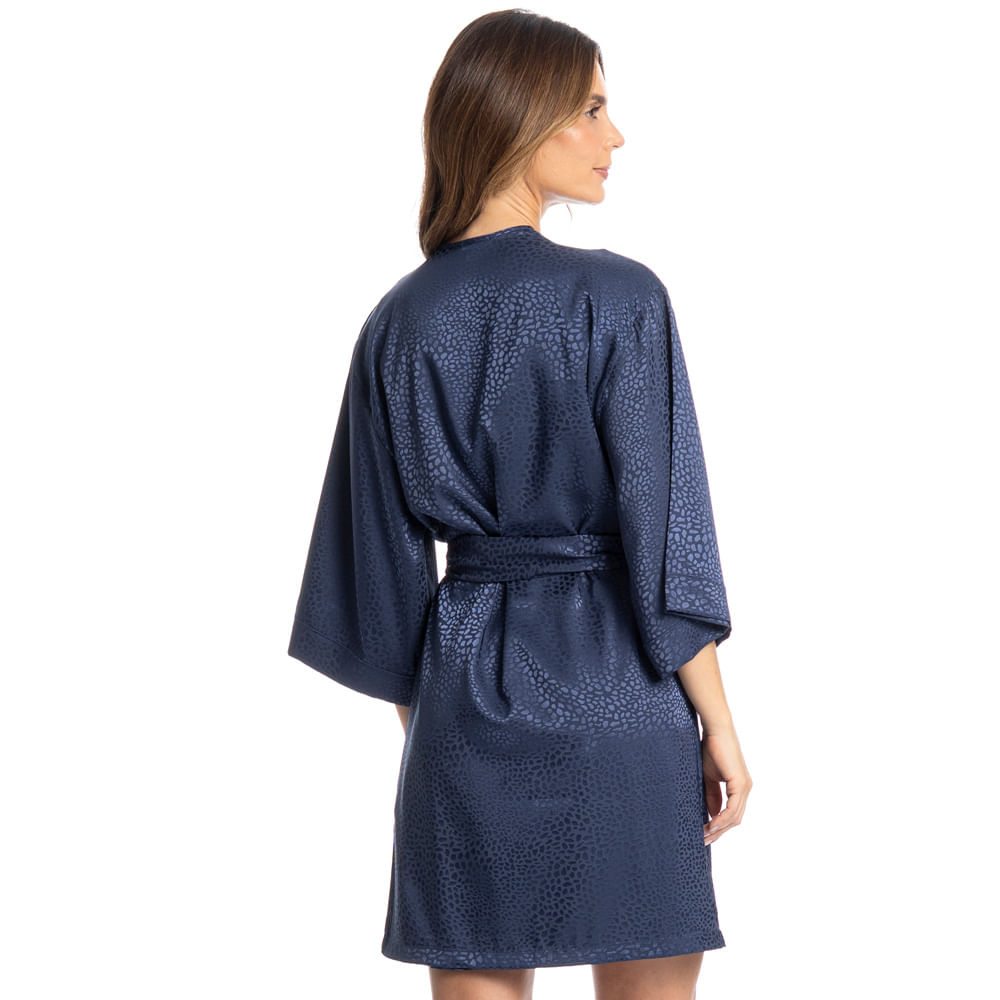 Robe Feminino Curto Em Cetim Marina Azul-marinho - Imagem 2