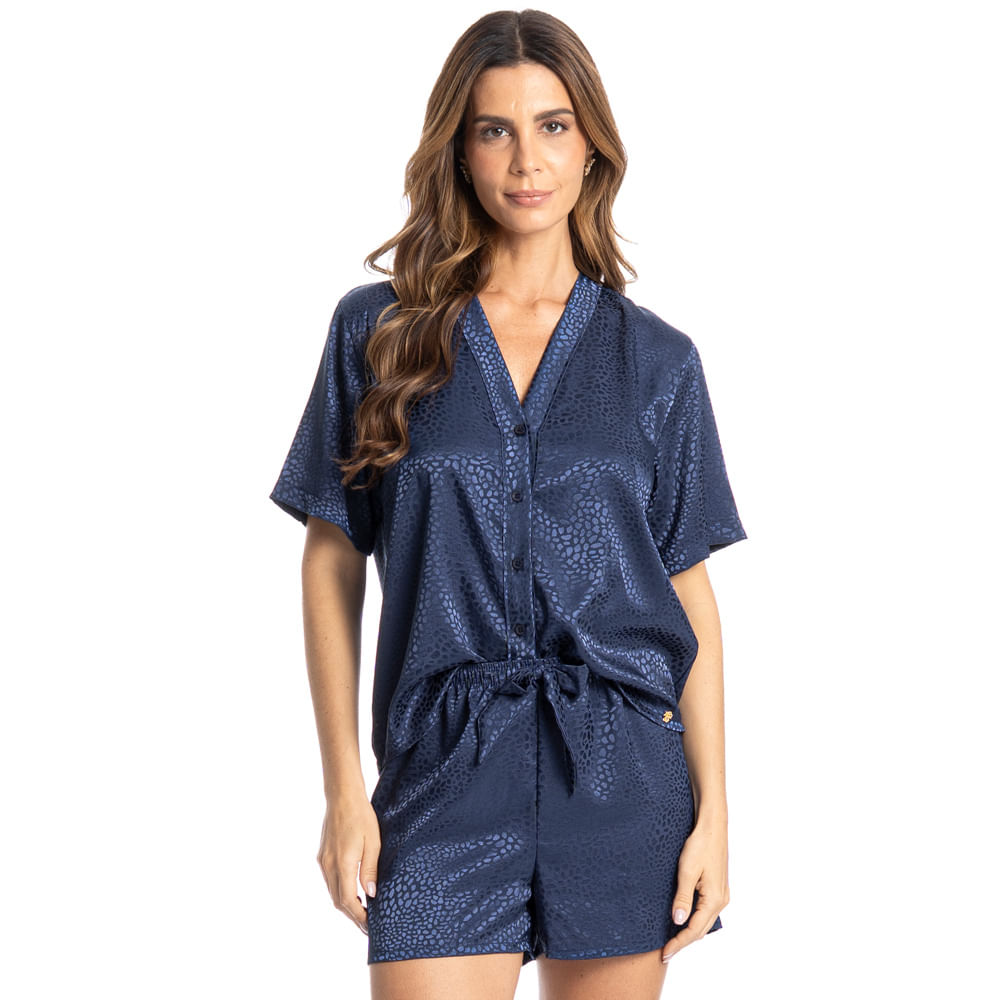 Pijama Feminino Curto Americano Marina Azul-marinho - Imagem 1