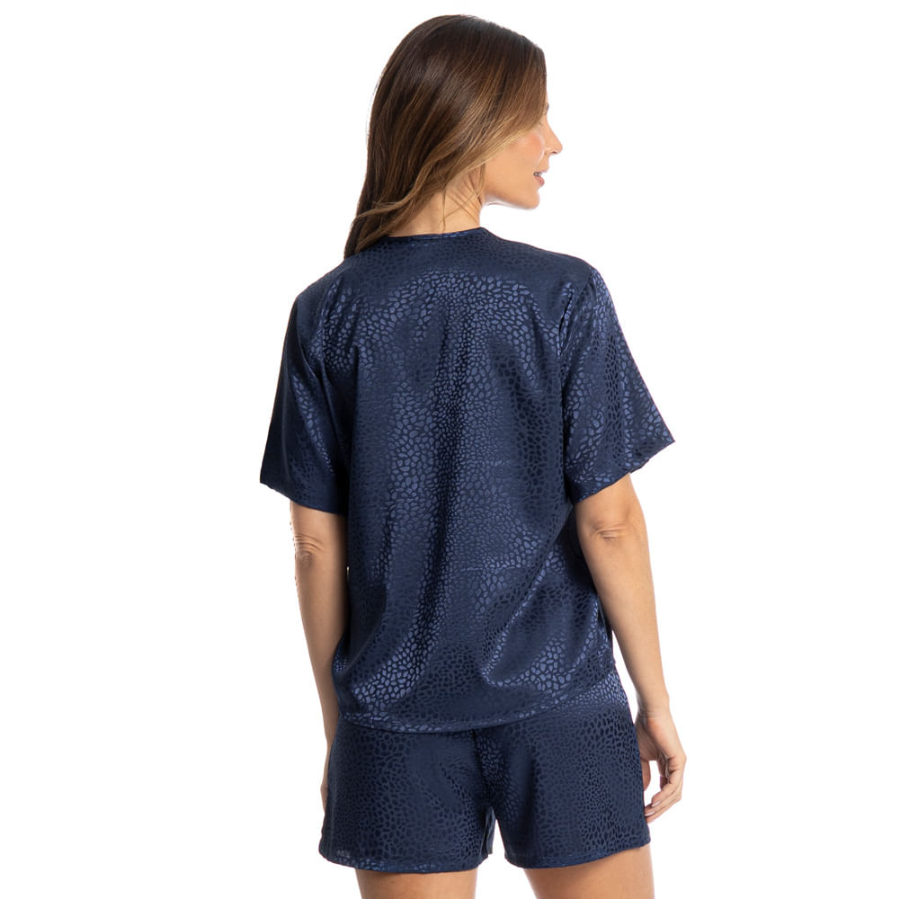 Pijama Feminino Curto Americano Marina Azul-marinho - Imagem 2