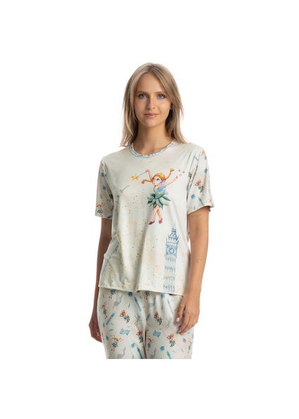 Pijama Longo Manga Curta Sininho Branco - Imagem 1