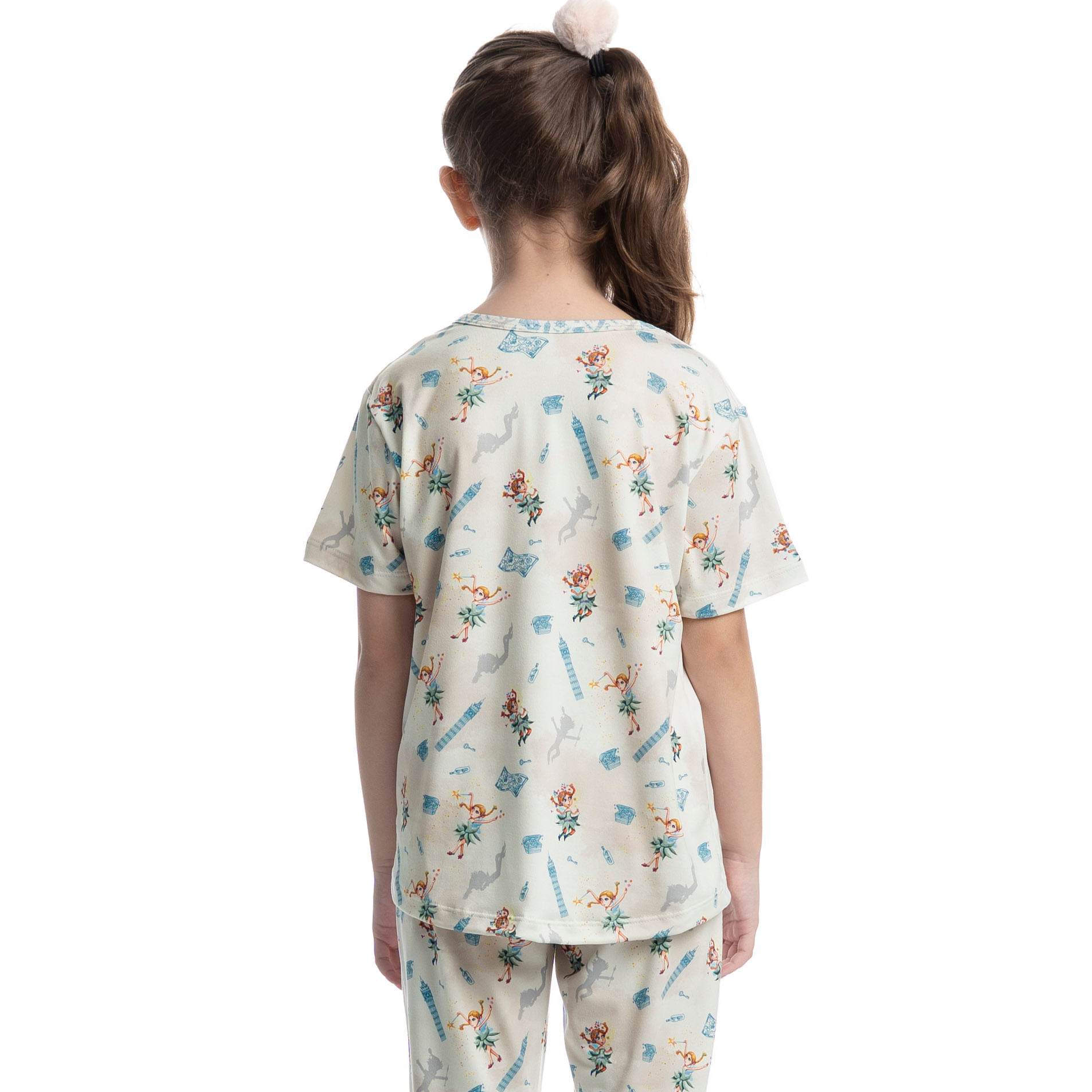 Pijama Longo Infantil Manga Curta Sininho Branco - Imagem 2