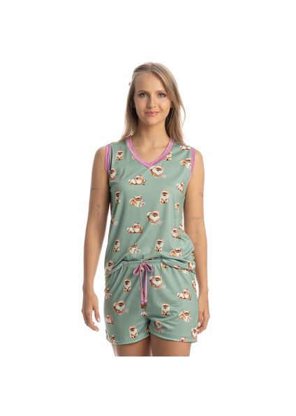 Pijama Curto Regata Decote V Lyla Sports Verde - Imagem 1