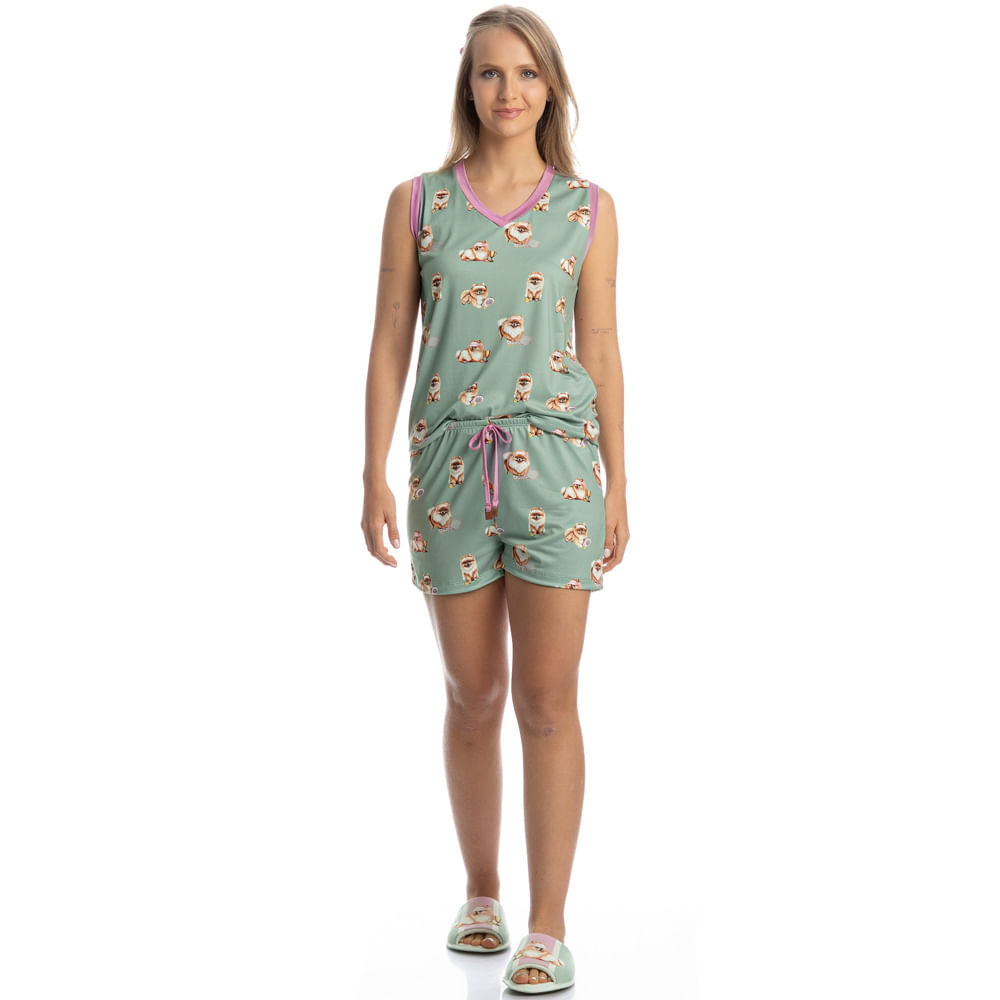 Pijama Curto Regata Decote V Lyla Sports - Imagem 3 - Mobile