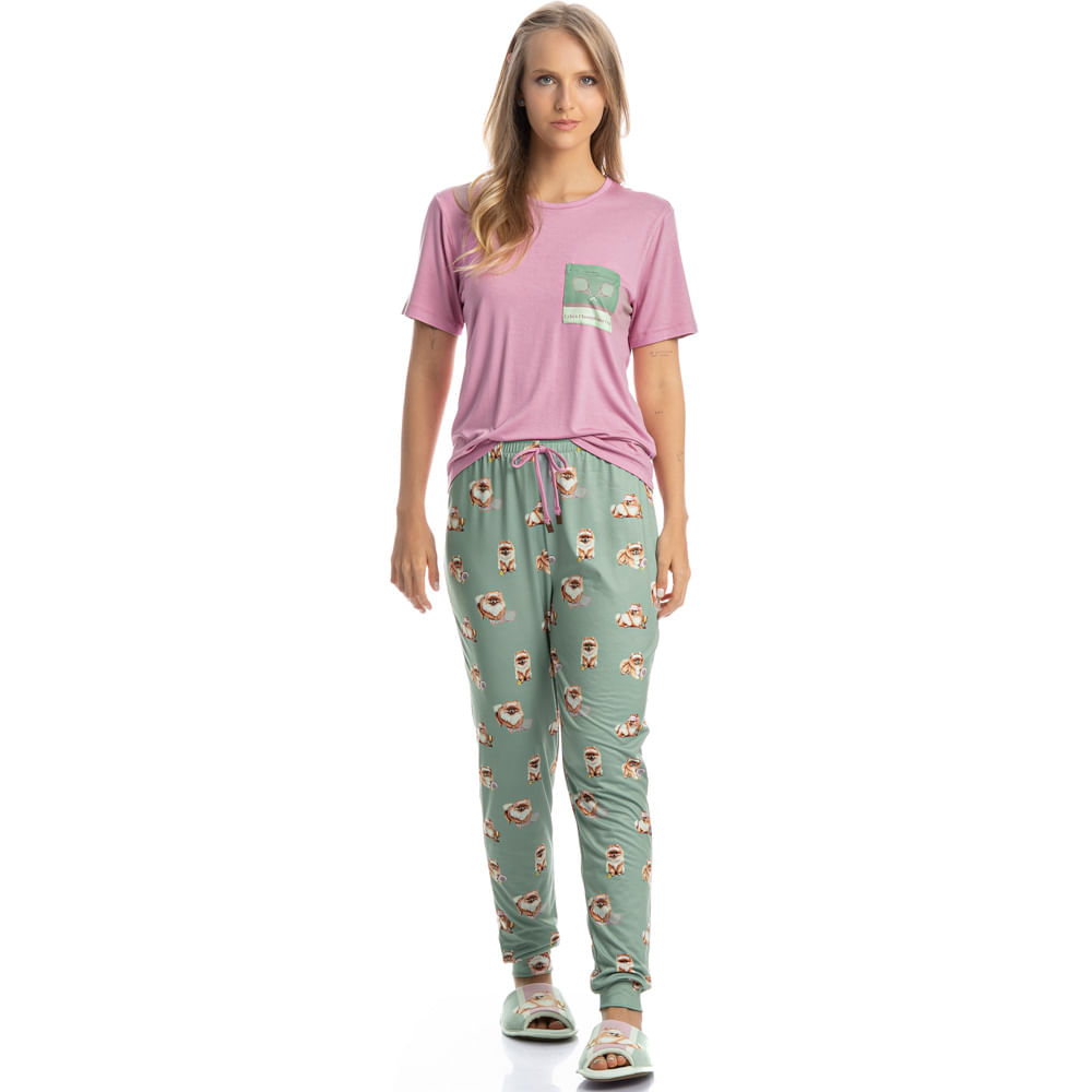 Pijama Longo Manga Curta Lyla Sports - Imagem 3 - Mobile