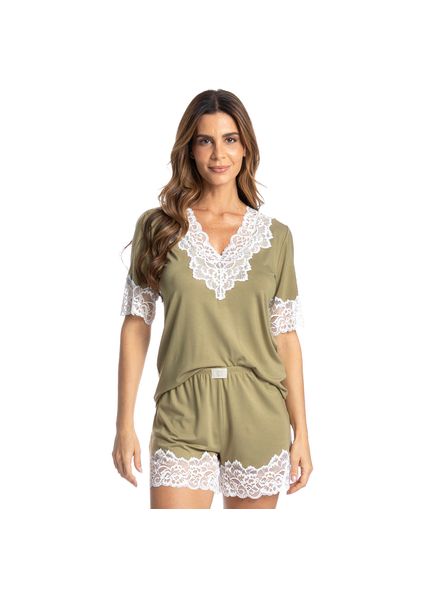 Pijama Curto Com Renda Aurora Verde - Imagem 1