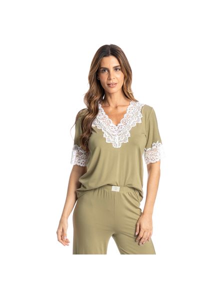 Pijama Feminino Capri Com Renda Aurora Verde - Imagem 1