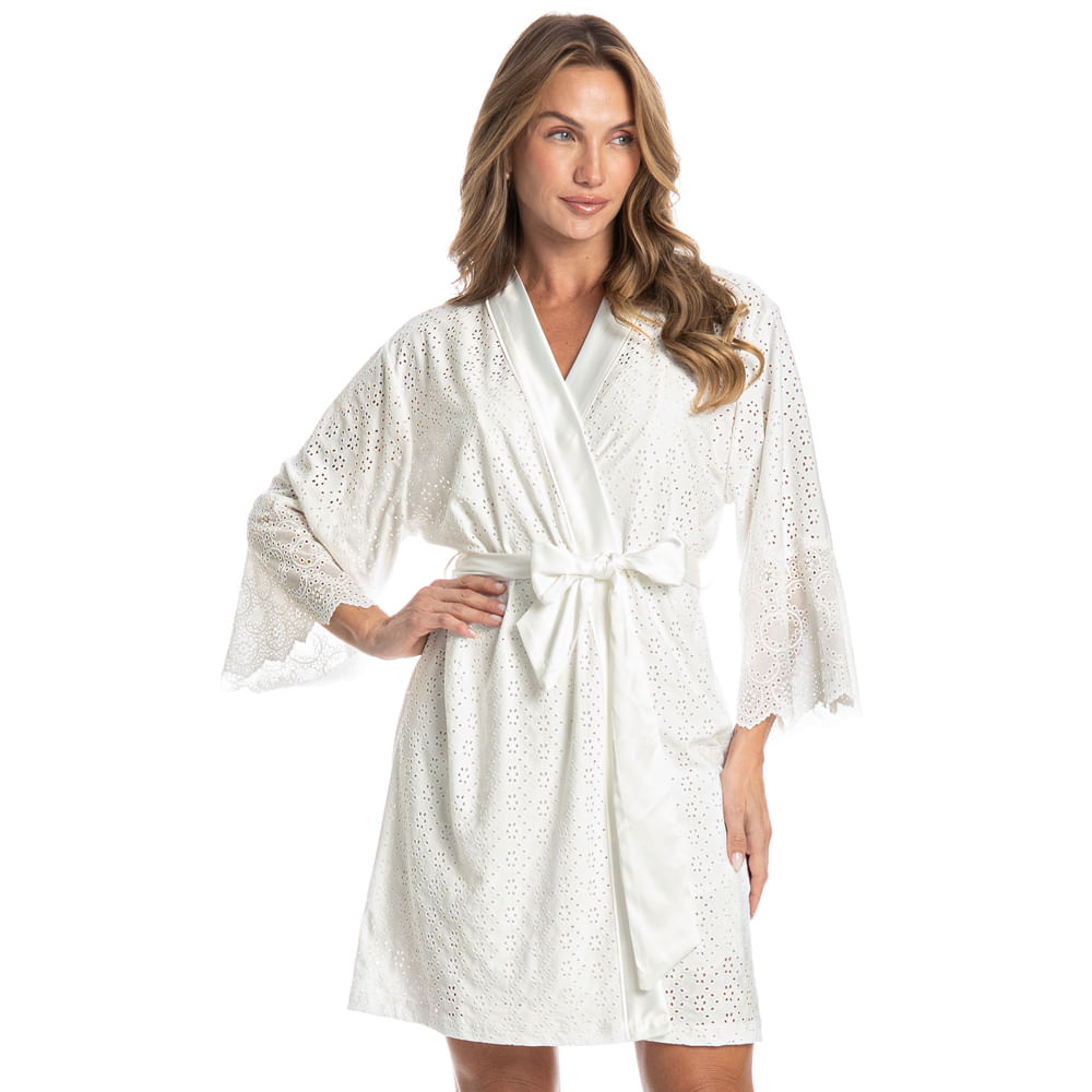 Robe Feminino Curto Em Rendão Lótus Branco - Imagem 1
