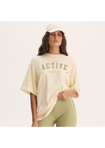 Camiseta Malha Oversized Alfa Sport Bege - Imagem 1