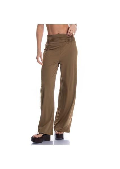 Calça Feminina Com Cós Frontal Franzido Cravo Marrom - Imagem 1