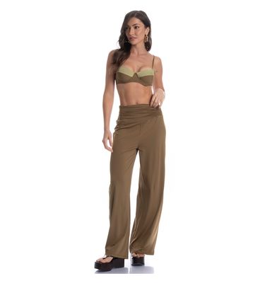 Calça Feminina Com Cós Frontal Franzido Cravo - Imagem 3 - Mobile