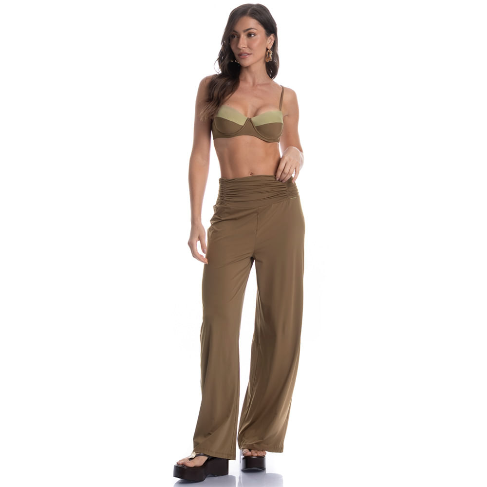 Calça Feminina Com Cós Frontal Franzido Cravo - Imagem 3 - Mobile