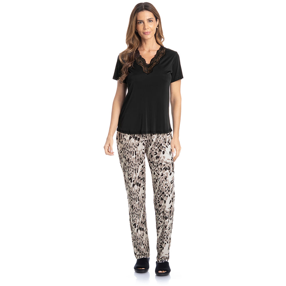 Pijama Feminino Longo Manga Curta Betina - Imagem 3 - Mobile