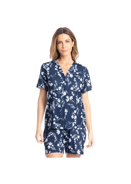 Pijama Feminino Shortão Americano Joana Azul-marinho - Imagem 1