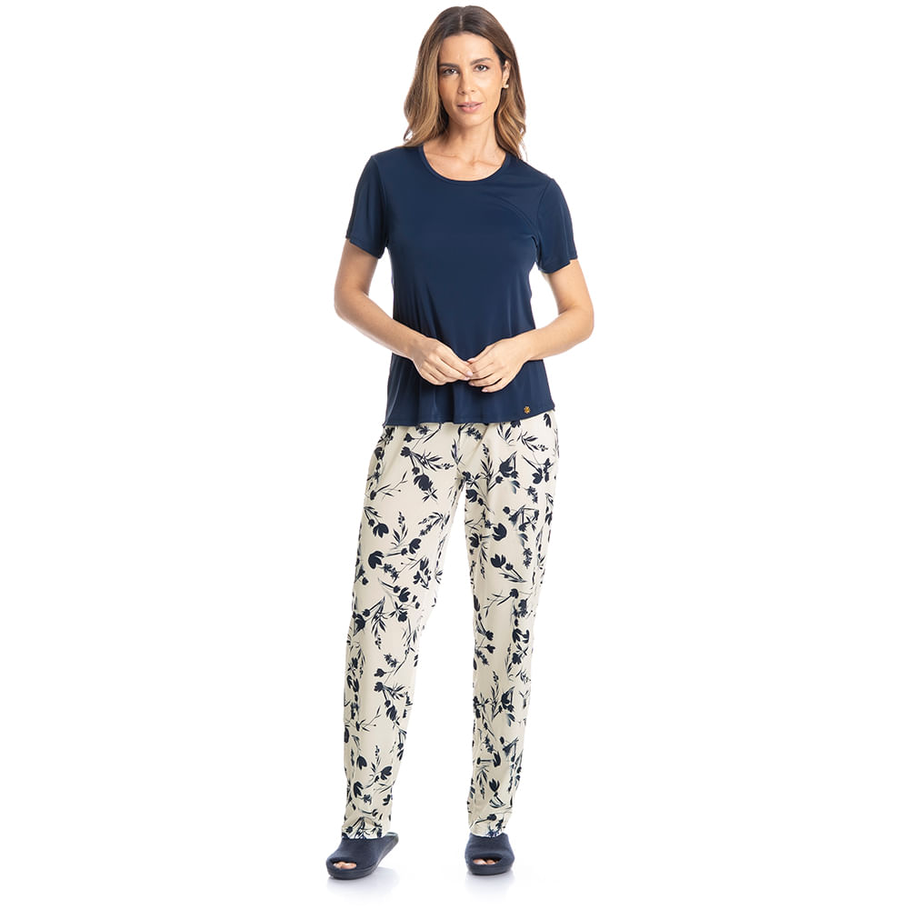 Pijama Feminino Longo Manga Curta Joana - Imagem 3 - Mobile