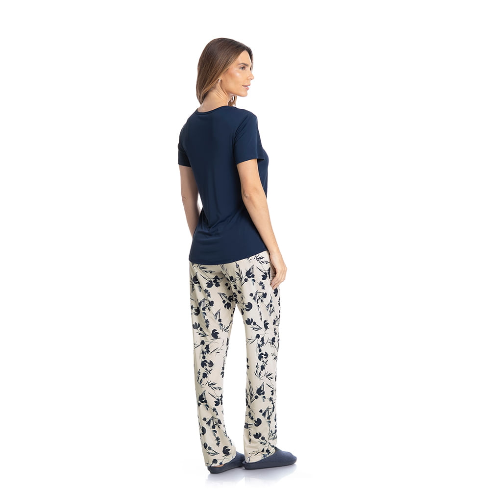 Pijama Feminino Longo Manga Curta Joana - Imagem 4 - Mobile