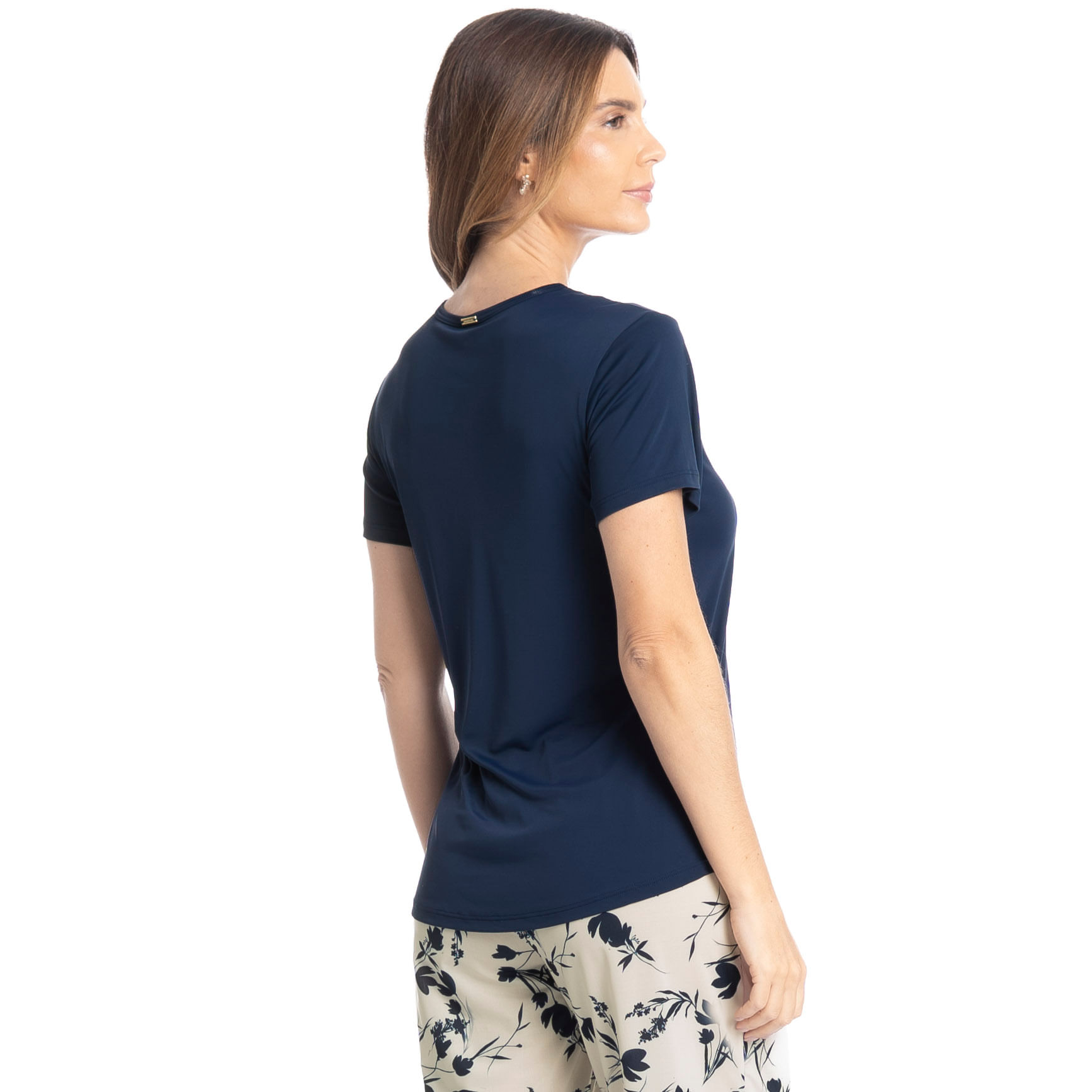 Pijama Feminino Pescador Com Renda Joana Azul-marinho - Imagem 2