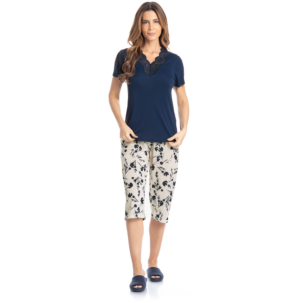 Pijama Feminino Pescador Com Renda Joana - Imagem 3 - Mobile