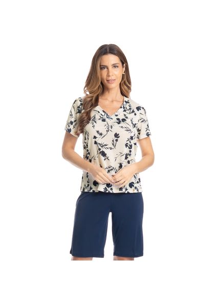 Pijama Feminino Bermuda Joana Azul-marinho - Imagem 1