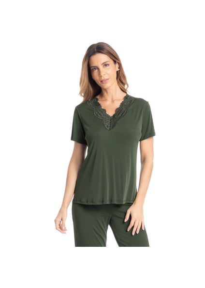 Pijama Feminino Pescador Com Renda Amanda Verde - Imagem 1