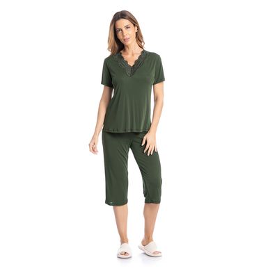 Pijama Feminino Pescador Com Renda Amanda - Imagem 3 - Mobile