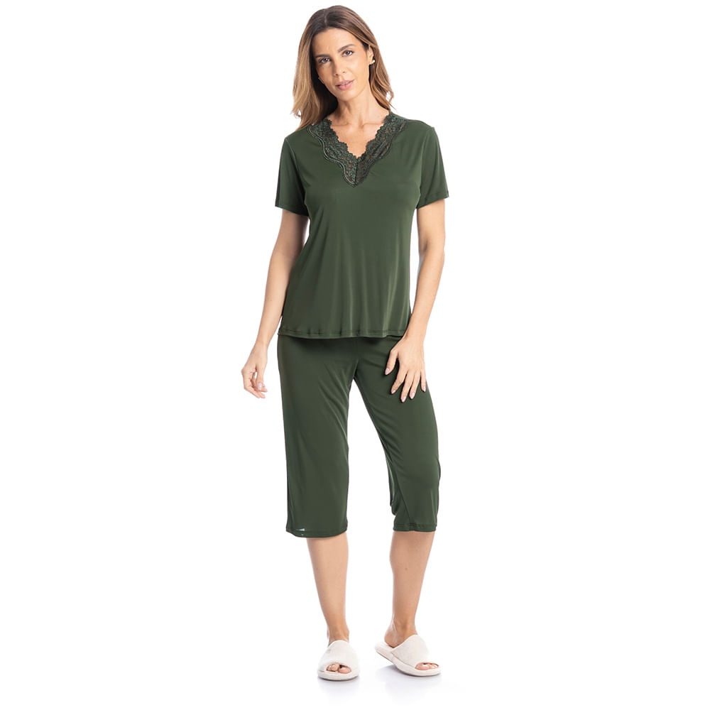 Pijama Feminino Pescador Com Renda Amanda - Imagem 3 - Mobile