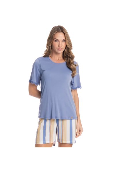 Pijama Feminino Shortão Paola Azul - Imagem 1