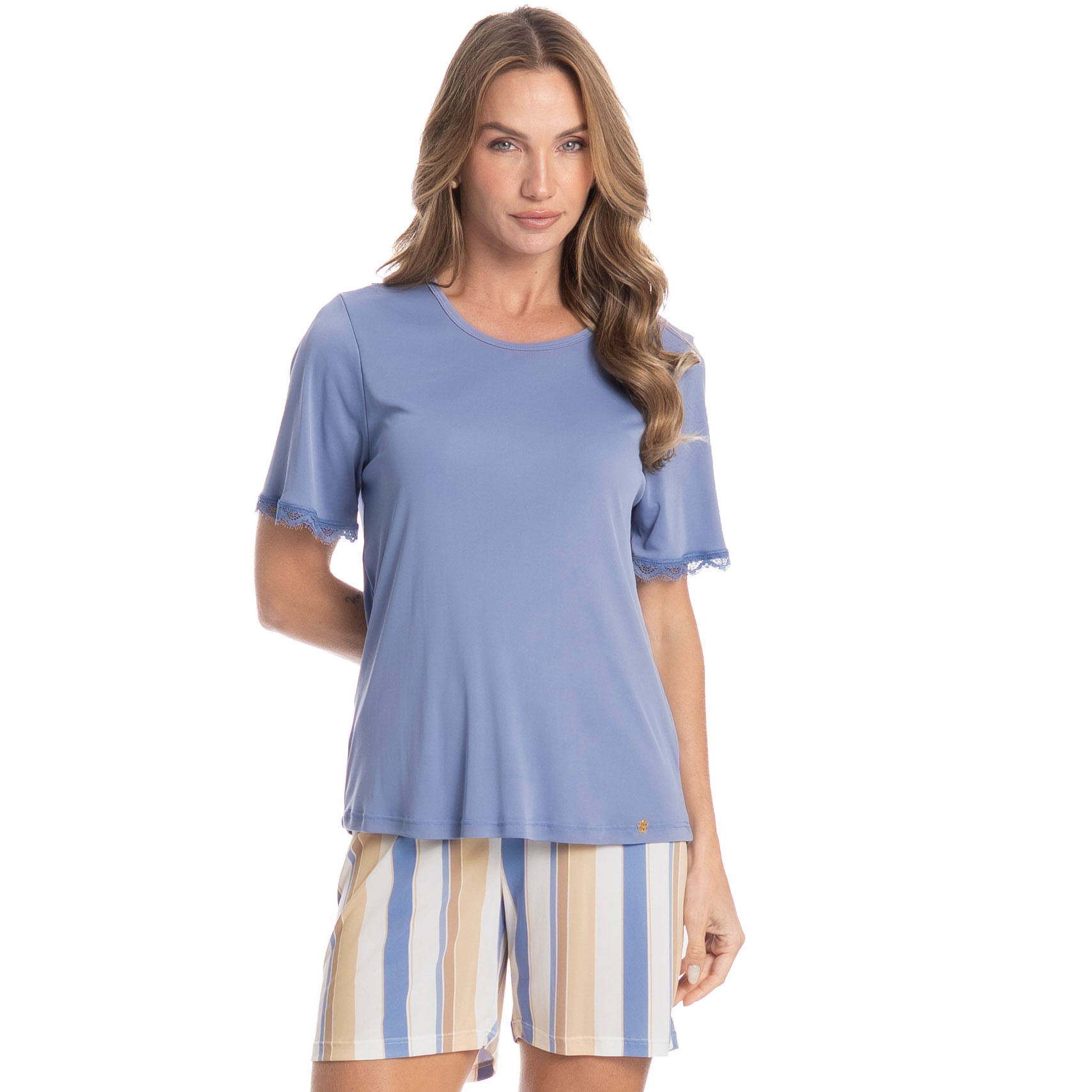 Pijama Feminino Shortão Paola Azul - Imagem 1