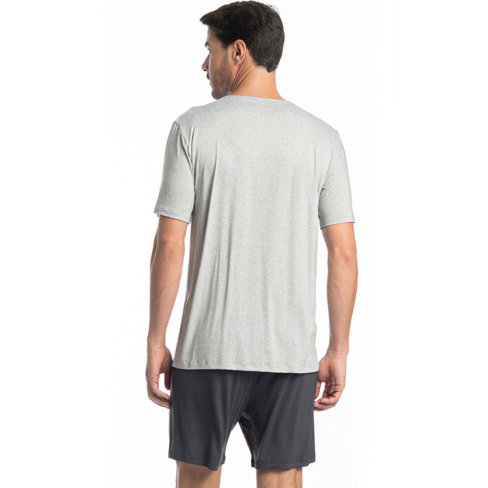 Pijama Masculino Curto Americano Henrique Tombini Cinza - Imagem 2