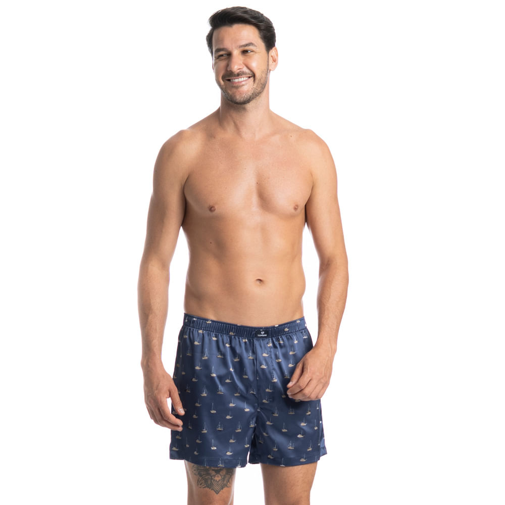 Boxer Masculina Estampada Enzo Tombini Azul-marinho - Imagem 1