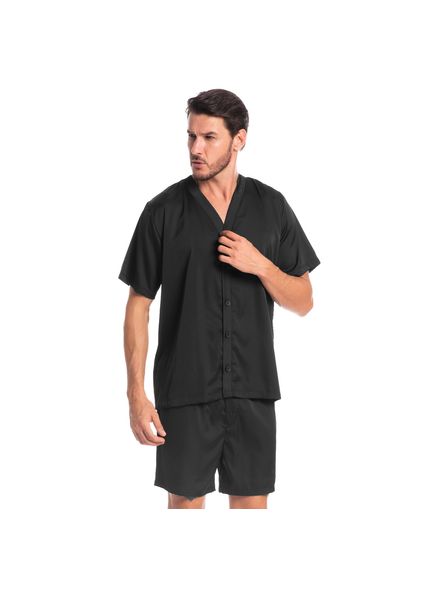 Pijama Masculino Curto Americano Enzo Tombini Preto - Imagem 1