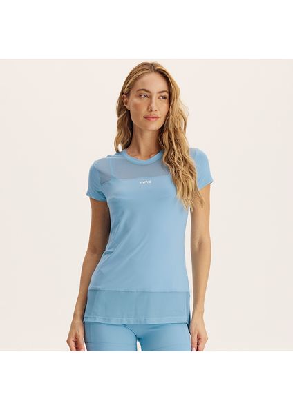 Camiseta Feminina Com Tela Dry-move Core Vivame Azul - Imagem 1
