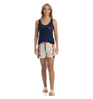 Pijama Feminino Curto Regata Com Bolso Sailor Dogs - Imagem 3 - Mobile