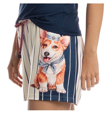 Pijama Feminino Curto Regata Com Bolso Sailor Dogs - Imagem 5 - Mobile