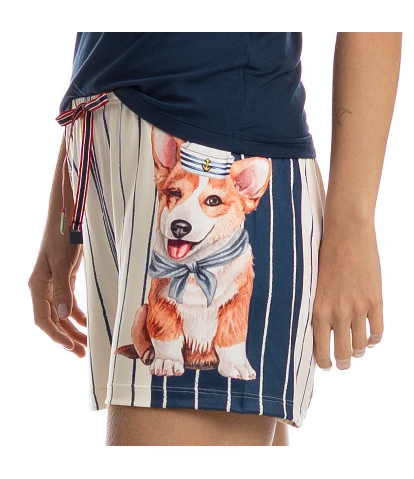 Pijama Feminino Curto Regata Com Bolso Sailor Dogs - Imagem 5 - Desktop