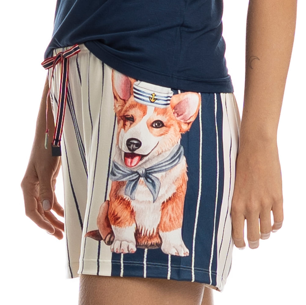 Pijama Feminino Curto Regata Com Bolso Sailor Dogs - Imagem 5 - Mobile