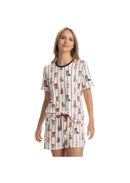 Pijama Curto Feminino Sailor Dogs Azul-marinho - Imagem 1