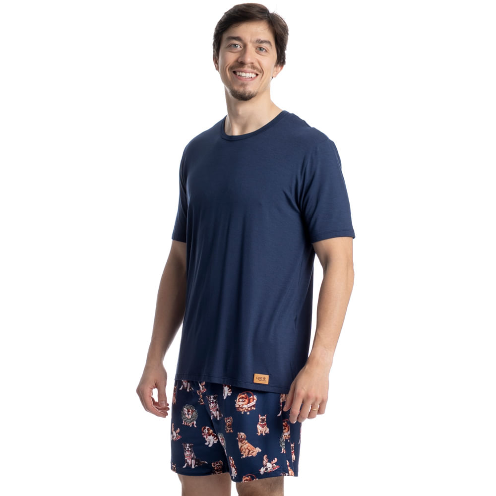 Pijama Masculino Curto Jolly Tombini Azul-marinho - Imagem 1