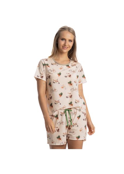 Pijama Curto Feminino Vira Latas Branco - Imagem 1