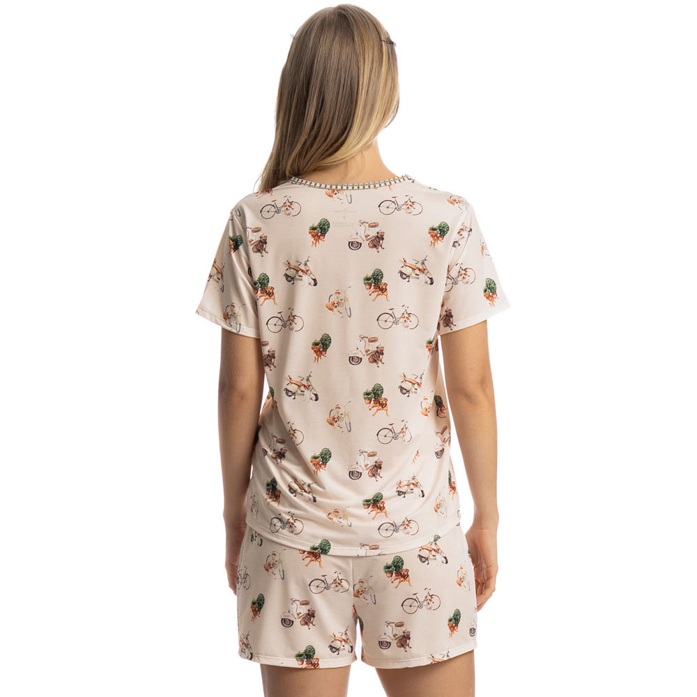 Pijama Curto Feminino Vira Latas Branco - Imagem 2