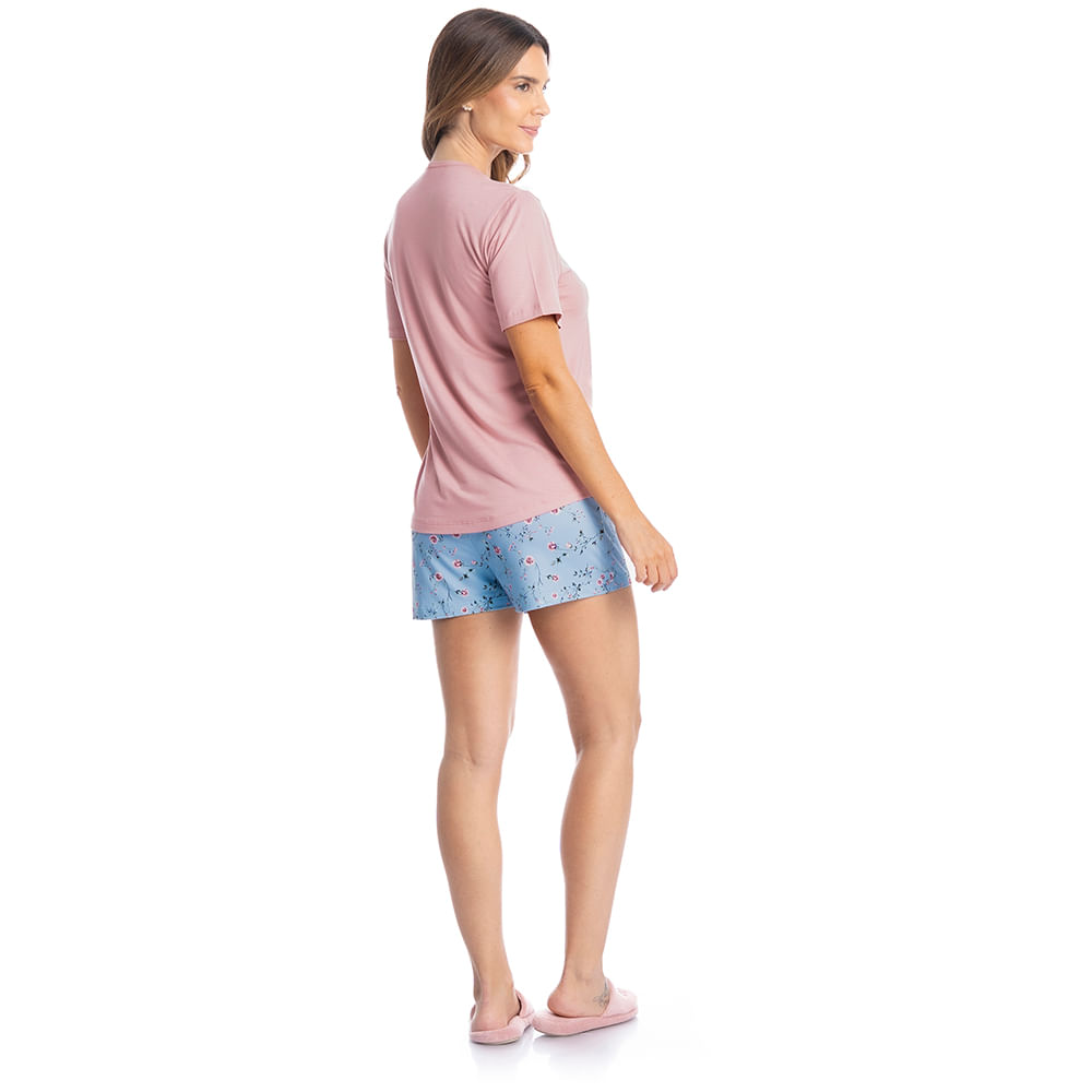 Pijama Feminino Curto Com Bolso Rosa - Imagem 4 - Mobile