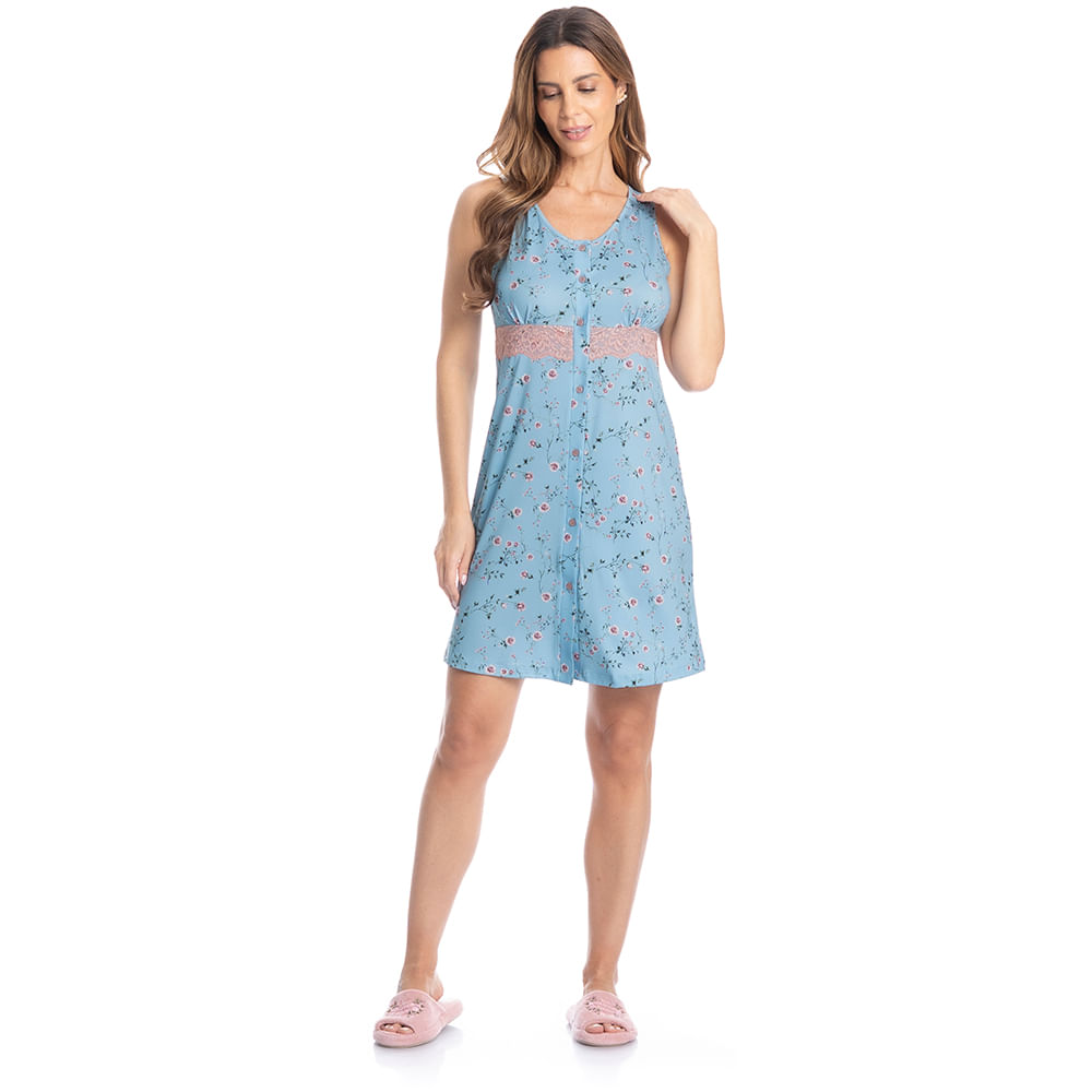 Camisão Regata Abotoado Com Renda Rosa - Imagem 3 - Mobile
