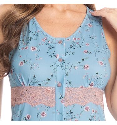 Camisão Regata Abotoado Com Renda Rosa - Imagem 5 - Mobile