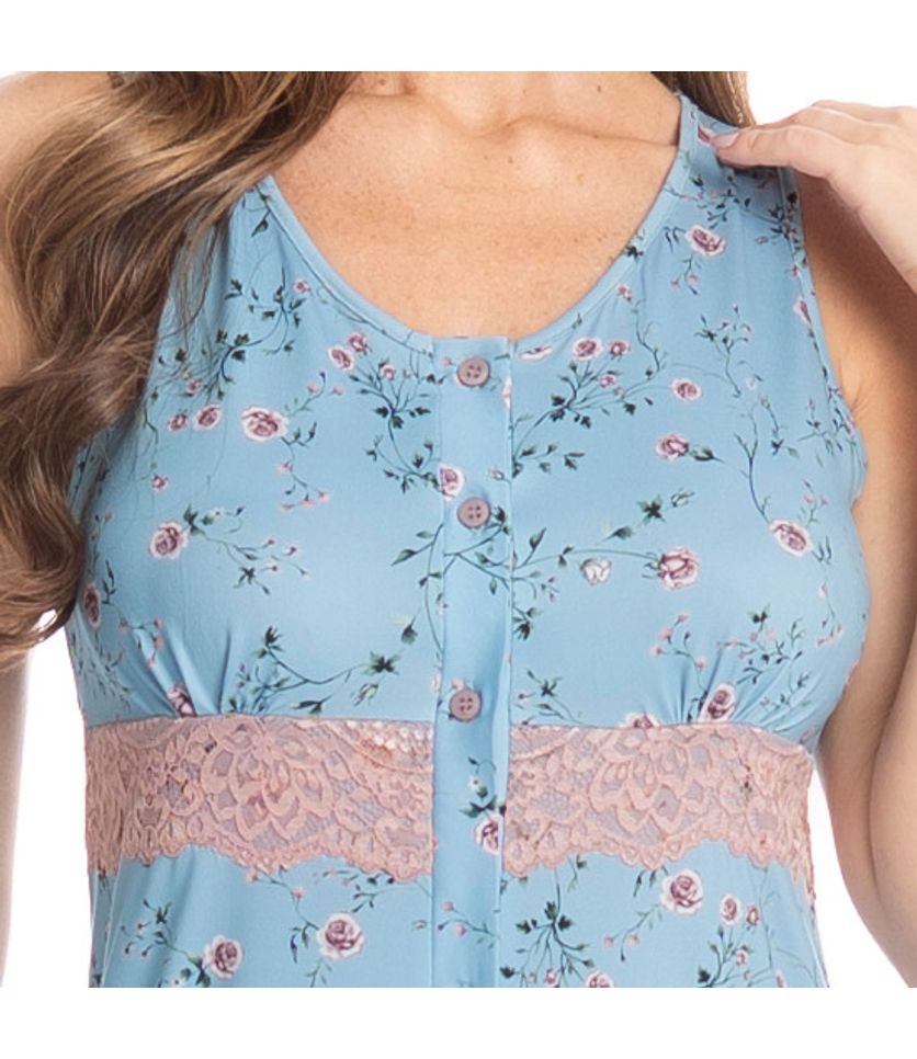 Camisão Regata Abotoado Com Renda Rosa - Imagem 5 - Desktop