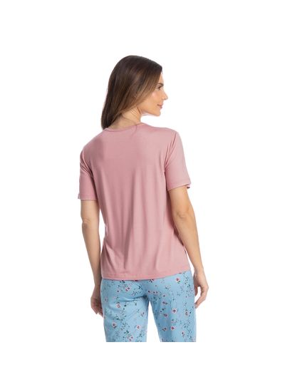 Pijama Feminino Pescador Com Renda Rosa - Imagem 2 - Desktop