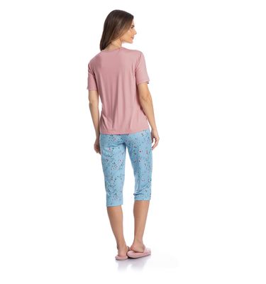 Pijama Feminino Pescador Com Renda Rosa - Imagem 4 - Mobile